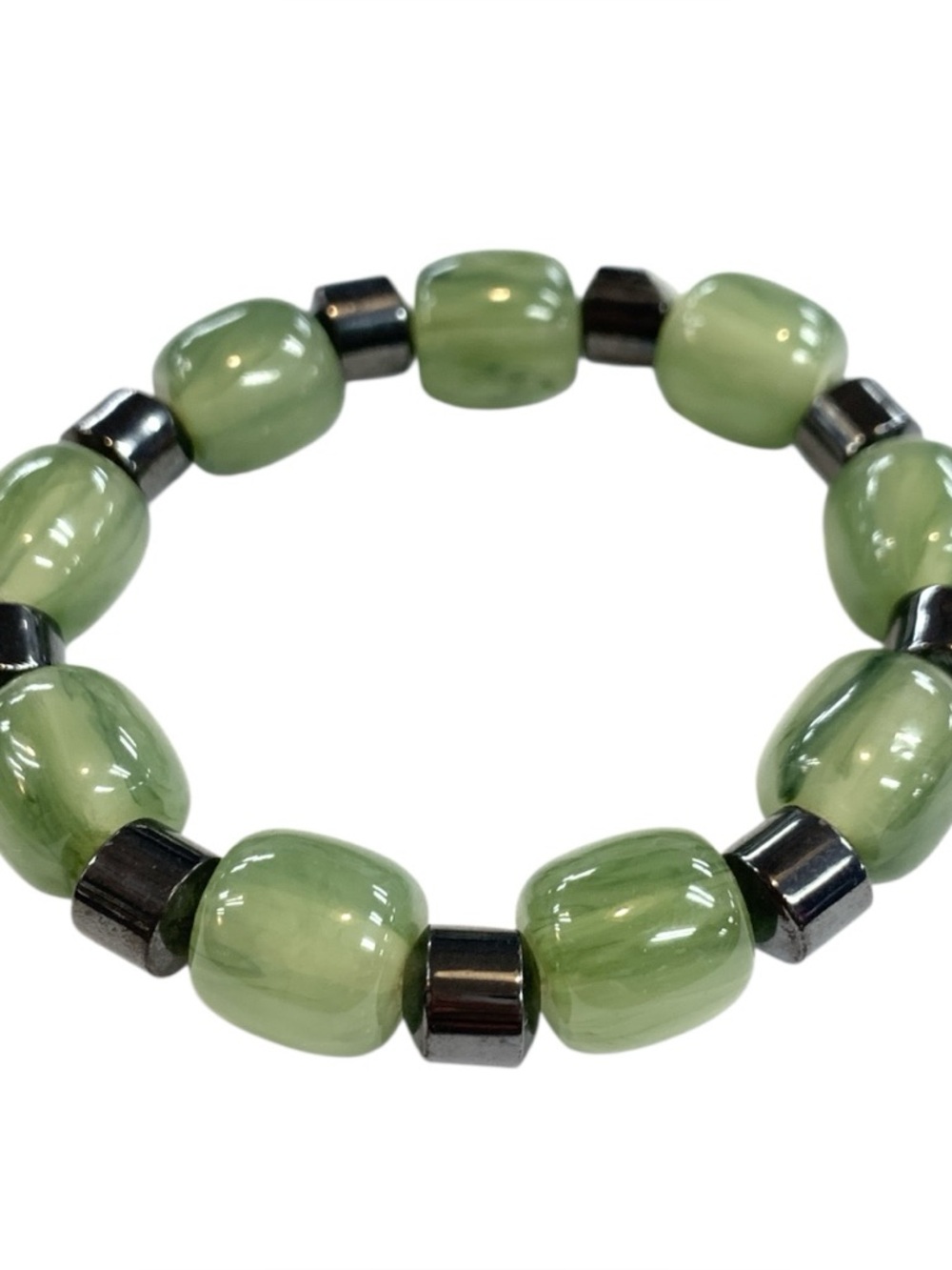 Green Glass Bead Stretch Bracelet